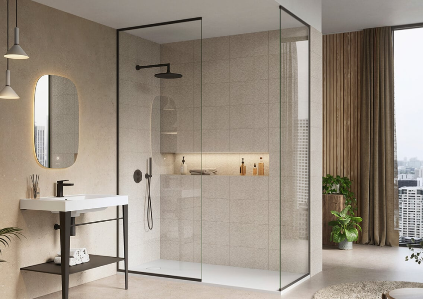 Bathroom-with-black-framed-shower-enclosure-by-Porcelanosa